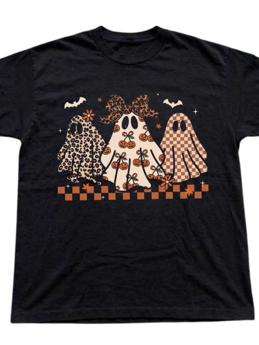 Gildan Black Halloween Ghosts Graphic Tee with Orange & Cream Accents